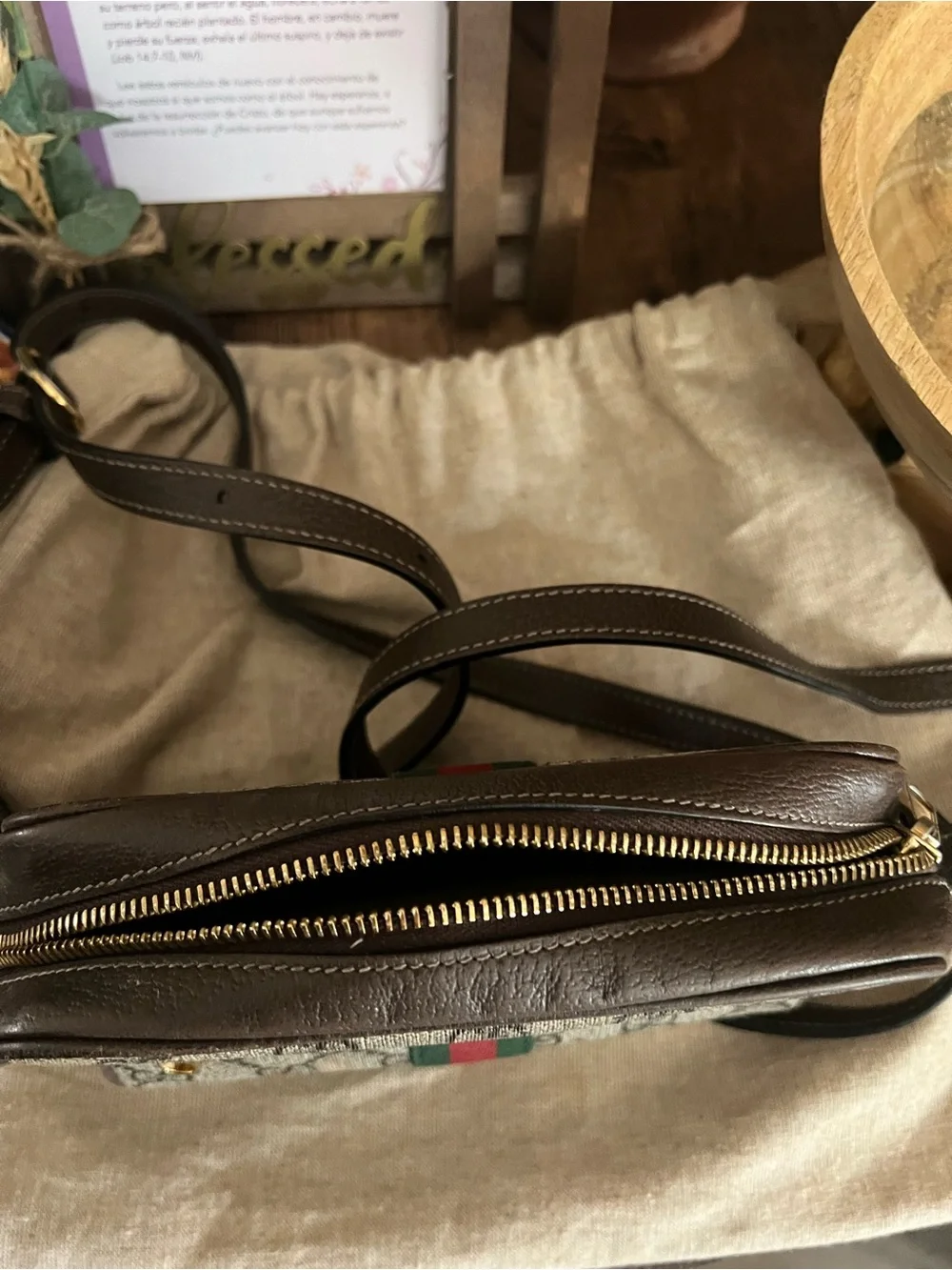 Gucci GG Canvas with Brown Leather and Green-Red Web